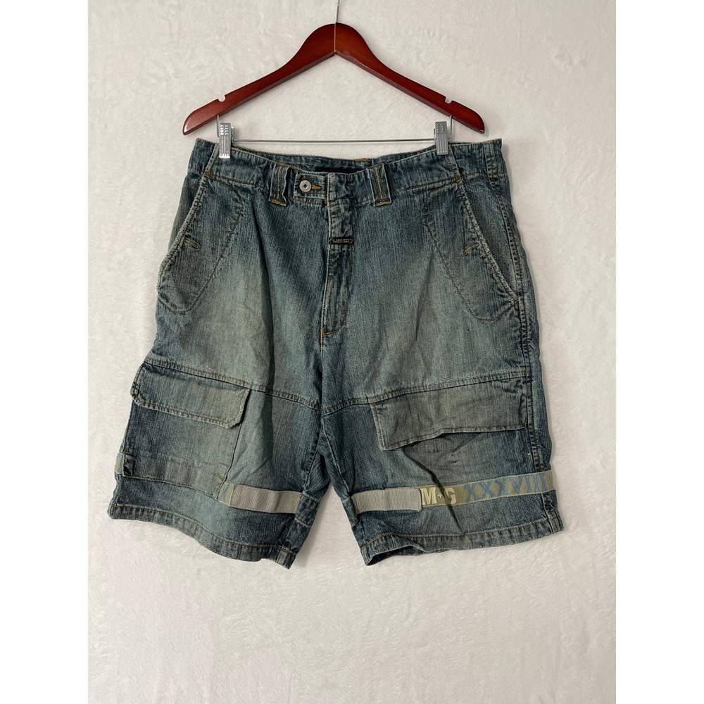 Marithe Francois Girbaud Mens 36 Baggy Cargo Denim Shorts Blue Y2K M+FG Y2K